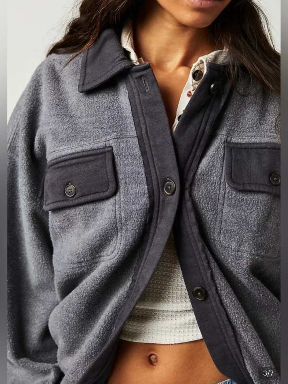 NEW Free People M Ruby Shirt Jacket in Incense Grayish Black NWOT Button Down - Picture 3 of 7